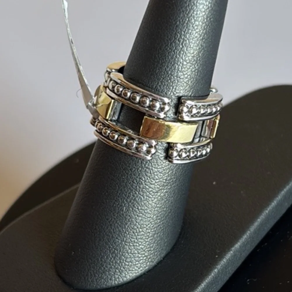 LAGOS HIGH BAR Two-Tone Caviar Link Ring - Picture 7 of 11